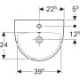 Geberit Selnova kézmosó 45x37 cm, csaplyukkal és túlfolyóval 500.324.01.7