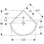 Geberit Selnova sarok kézmosó 59x56 cm, csaplyukkal és túlfolyóval 501.050.00.5