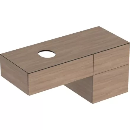 Geberit VariForm alsó szekrény pultra ültethető mosdóhoz 120x51 cm, 3 fiókkal, pakolófelülettel, tölgy 501.187.00.1