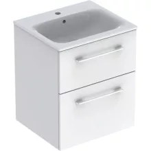   Geberit Selnova Square 2 fiókos mosdószekrény 55 cm, keskeny peremű mosdóval, magasfényű fehér 501.232.00.1
