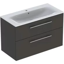   Geberit Selnova Square 2 fiókos mosdószekrény 100 cm, keskeny peremű mosdóval, matt láva 501.245.00.1