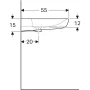 Geberit Selnova Comfort akadálymentes mosdó 60x55 cm, csaplyuk és túlfolyó nélkül 502.771.00.7