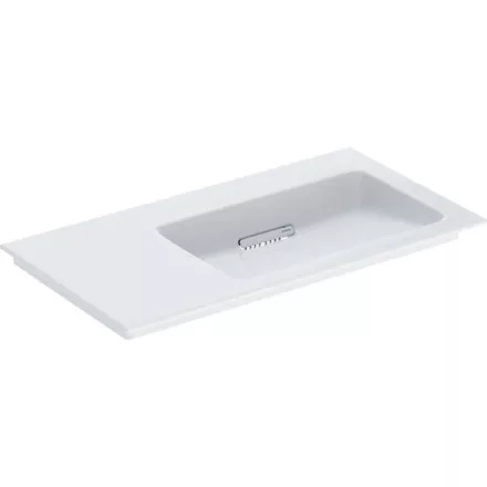 Geberit ONE jobbos mosdó hátsó lefolyóval 90x48cm, KeraTect, csaplyuk és túlfolyó nélkül 505.013.00.1