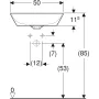 Geberit One pultra ültethető mosdó csapfurat nélkül 50x42,5 cm, tálformájú, KeraTect bevonattal 505.040.01.6