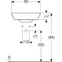 Geberit One pultra ültethető mosdó 50 cm, csaplyuk és túlfolyó nélkül, matt fehér 505.052.00.1