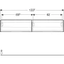 Geberit One alsó szekrény mosdóhoz két fiókkal 133x47cm, hikoridió 505.076.00.6