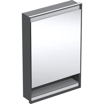 Geberit One balra nyíló tükrös szekrény polccal és világítással 60x90 cm, matt fekete 505.820.00.7