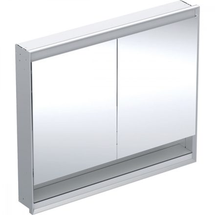 Geberit One 2 ajtós tükrös szekrény nyitott polccal 90x105, ComfortLight világítással, alumínium 505.824.00.1