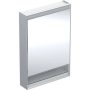 Geberit One tükrös szekrény nyitott polccal és világítással 60x90 cm, balos ajtóval, alumínium 505.830.00.1