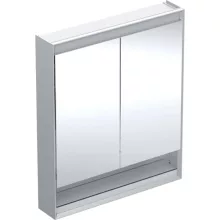   Geberit One tükrös szekrény nyitott polccal és világítással 75x90 cm, két ajtóval, alumínium 505.832.00.1