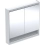 Geberit One tükrös szekrény nyitott polccal és világítással 90x90 cm, két ajtóval, fehér 505.833.00.2