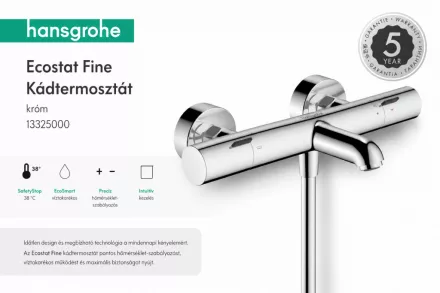 Hansgrohe Ecostat Fine termosztátos kádcsaptelep elegáns króm felülettel.