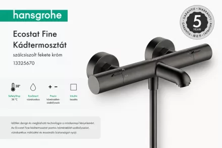 Hansgrohe Ecostat Fine termosztátos kádcsaptelep elegáns szálcsiszolt fekete króm felülettel.