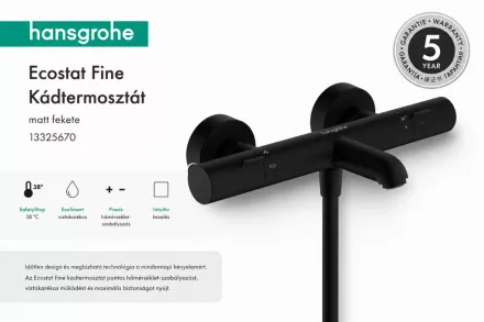 Hansgrohe Ecostat Fine termosztátos kádcsaptelep modern matt fekete felülettel.