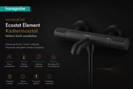 Hansgrohe Ecostat Element kádtermosztát, szálcsiszolt fekete króm kivitelben.