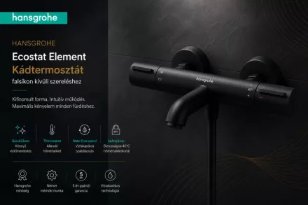 Hansgrohe Ecostat Element kádtermosztát, matt fekete kivitelben.