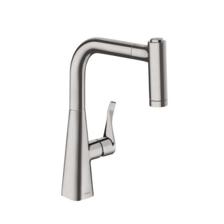Hansgrohe Metris M71 rozsdamentes acél hatású konyhai csaptelep 220, kihúzható kifolyóval 14834800