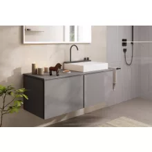   Hansgrohe Avalegra AquaUnit 580/475 SolidSurface mosdó mosdórendszerrel, fehér/szálcsiszolt fekete króm 22472340