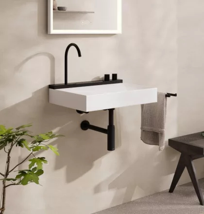 Hansgrohe Avalegra AquaUnit 580/475 SolidSurface mosdó mosdórendszerrel, fehér/matt fekete 22472670