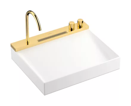 Hansgrohe Avalegra AquaUnit 580/475 SolidSurface mosdó mosdórendszerrel, fehér/polírozott arany hatású 22472990