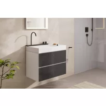   Hansgrohe Avalegra AquaUnit 780/475 SolidSurface mosdó szálcsiszolt fekete/króm mosdórendszerrel, balos/fehér 22473340