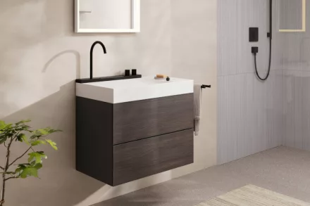 Hansgrohe Avalegra AquaUnit 780/475 SolidSurface mosdó matt fekete mosdórendszerrel, balos/fehér 22473670