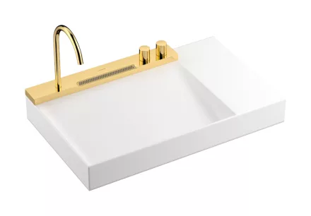 Hansgrohe Avalegra AquaUnit 780/475 SolidSurface mosdó polírozott arany hatású mosdórendszerrel, balos/fehér 22473990