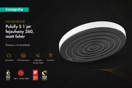 Hansgrohe Pulsify S 1jet fejzuhany 260 mm, matt fehér kivitelben.