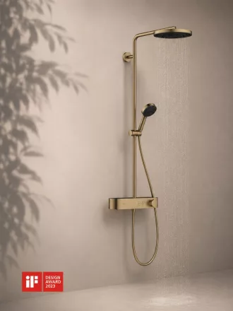 Hansgrohe Pulsify S 260 mm fejzuhanyos zuhanyrendszer ShowerTablet Select 400 termosztáttal, szálcsiszolt bronz felülettel.