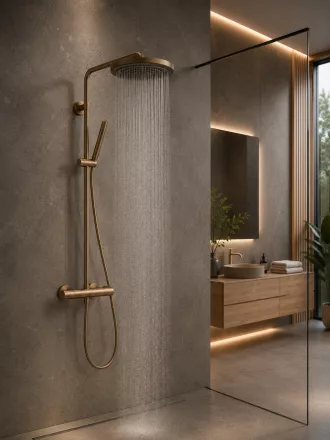 Hansgrohe Pulsify S Puro zuhanyrendszer 260 Ecostat Fine termosztáttal szálcsiszolt bronz 24222140