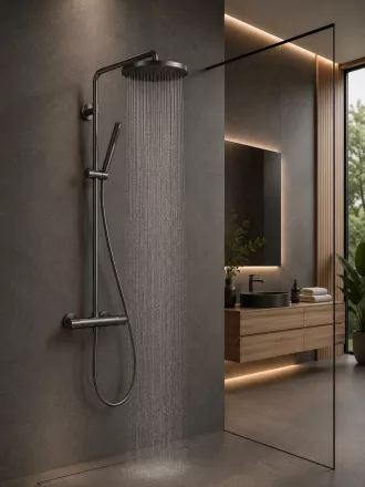Hansgrohe Pulsify S Puro zuhanyrendszer 260 Ecostat Fine termosztáttal szálcsiszolt fekete króm 24222340