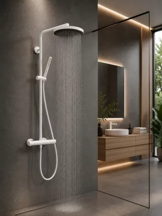 Hansgrohe Pulsify S Puro zuhanyrendszer 260 Ecostat Fine termosztáttal matt fehér 24222700