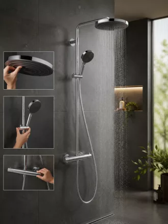 Hansgrohe Pulsify S Puro zuhanyrendszer 260 EcoSmart Ecostat Fine termosztáttal és 3jet kézizuhannyal króm 24237000