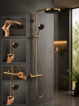 Hansgrohe Pulsify S Puro zuhanyrendszer 260 EcoSmart Ecostat Fine termosztáttal és 3jet kézizuhannyal szálcsiszolt bronz 24237140