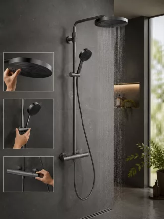 Hansgrohe Pulsify S Puro zuhanyrendszer 260 EcoSmart Ecostat Fine termosztáttal és 3jet kézizuhannyal szálcsiszolt fekete króm 24237340