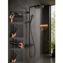 Hansgrohe Pulsify S Puro zuhanyrendszer 260 EcoSmart Ecostat Fine termosztáttal és 3jet kézizuhannyal matt fekete 24237670