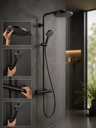 Hansgrohe Pulsify S Puro zuhanyrendszer 260 EcoSmart Ecostat Fine termosztáttal és 3jet kézizuhannyal matt fekete 24237670