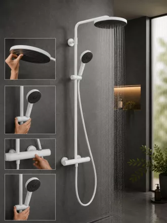 Hansgrohe Pulsify S Puro zuhanyrendszer 260 EcoSmart Ecostat Fine termosztáttal és 3jet kézizuhannyal matt fehér 24237700