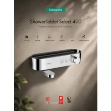 Hansgrohe ShowerTablet Select 400 termosztátos kádcsaptelep praktikus tárolófelülettel.