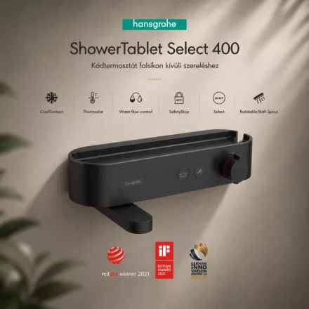 Hansgrohe ShowerTablet Select 400 kádtermosztát, falsíkon kívüli szereléshez, matt fekete kivitelben