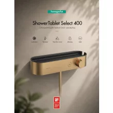 Hansgrohe ShowerTablet Select 400 zuhanytermosztát praktikus tárolófelülettel és szálcsiszolt bronz felülettel.