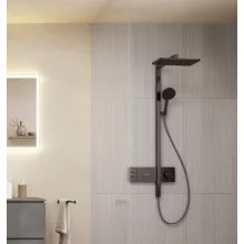   Hansgrohe Raindance Alive Q 2 funkciós zuhanyrendszer ShowerSelect Comfort E termosztáttal EcoSmart, szálcsiszolt fekete/króm 24591340