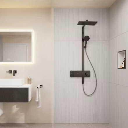 Hansgrohe Raindance Alive Q 2 funkciós zuhanyrendszer ShowerSelect Comfort E termosztáttal EcoSmart, matt fekete 24591670