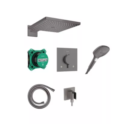 Hansgrohe Raindance Design E 300 zuhanyrendszer Ecostat Comfort E termosztáttal szálcsiszolt fekete króm 24623340