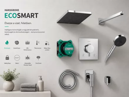 Hansgrohe Pulsify E beépíthető zuhanyrendszer Ecostat Comfort E termosztáttal és alaptesttel, króm kivitelben.