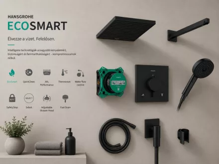 Hansgrohe Pulsify E beépíthető zuhanyrendszer Ecostat Comfort E termosztátos csapteleppel, matt fekete kivitelben.
