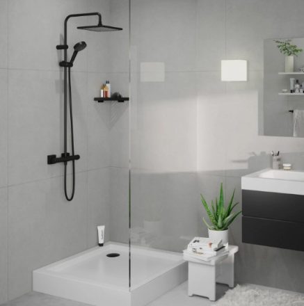 Hansgrohe Vernis Blend Showerpipe 240 matt fekete zuhanyrendszer termosztátos csapteleppel 26427670