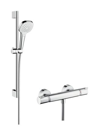 Hansgrohe Croma Select E termosztátos csaptelep Vario 65 cm-es zuhanyrúddal króm/fehér 27081400
