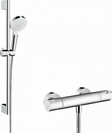 Hansgrohe Crometta zuhanyrendszer Vario 65 cm zuhanyrúddal és termosztáttal, króm/fehér 27812400