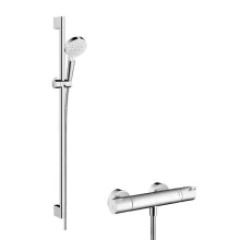   Hansgrohe Crometta zuhanyrendszer Vario 90 cm zuhanyrúddal és termosztáttal, króm/fehér 27813400